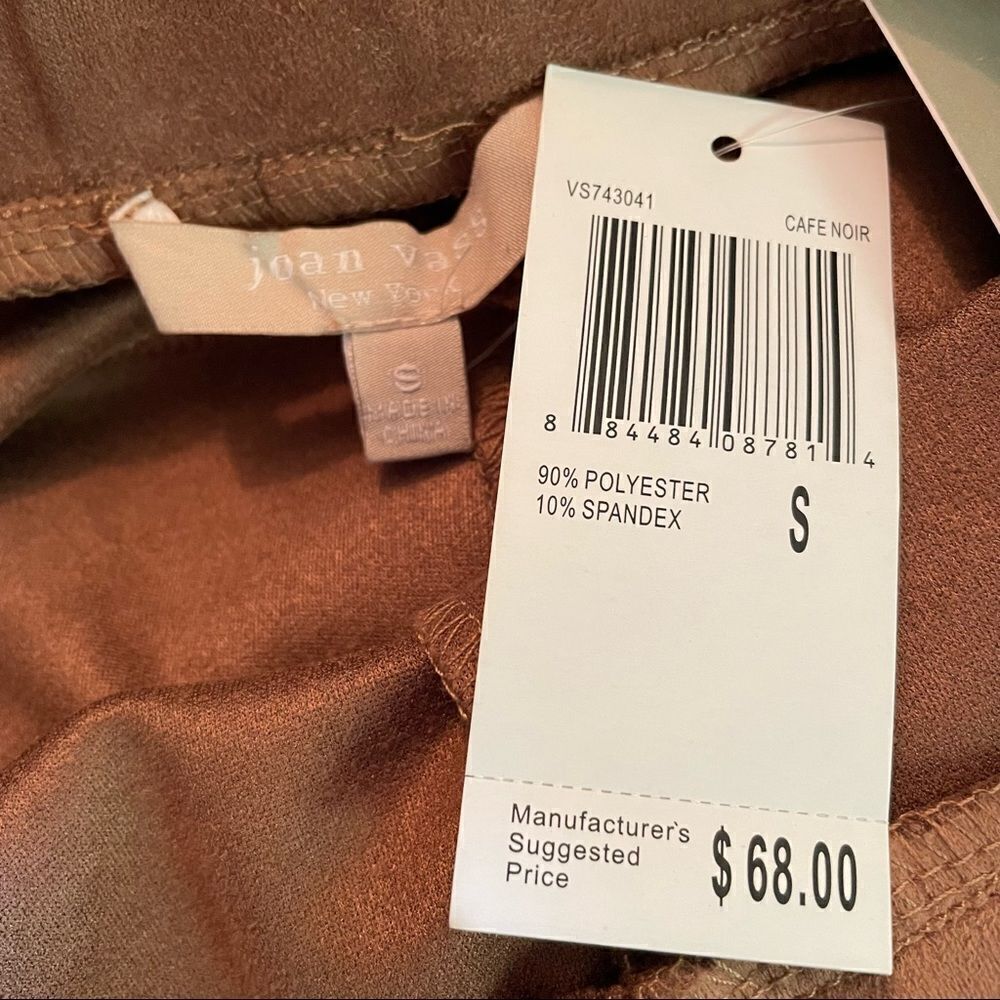 NWT JOAN VASS Sz S Camel Faux Suede Pants Leggings Elastic Waistband w/ Pockets - Picture 6 of 11